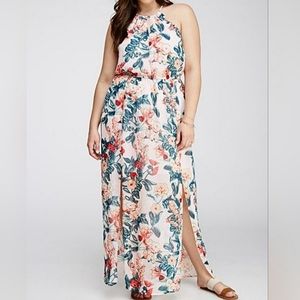 🆕️ Forever 21 Soft Pink Floral Sleeveless Halter Chiffon Maxi Dress SIZE: 3X